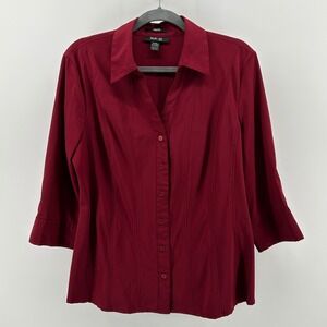 Style & Co Petite XL Burgundy Button Up Shirt 3/4 Sleeve Stretch Office Career